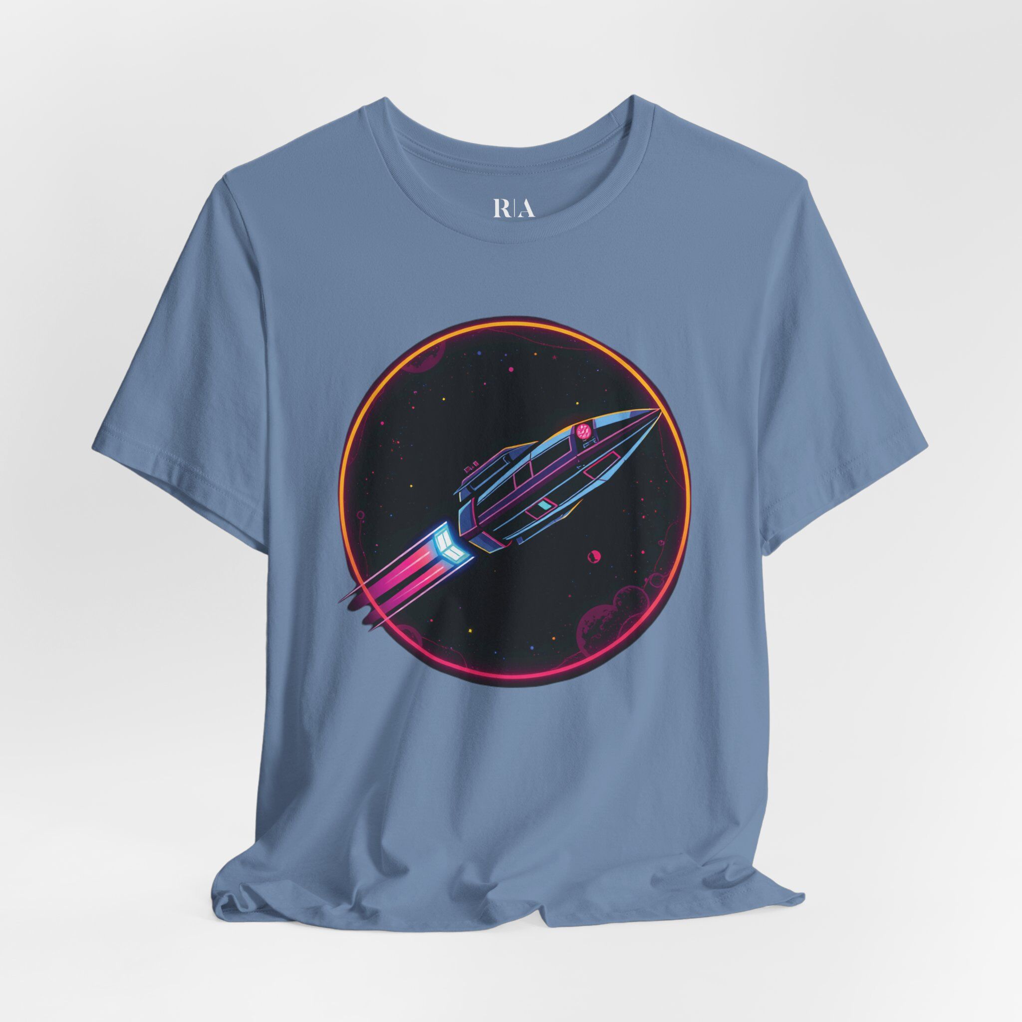 Synthwave Starship - Premium Jersey Cotton Graphic Tee - Image 4