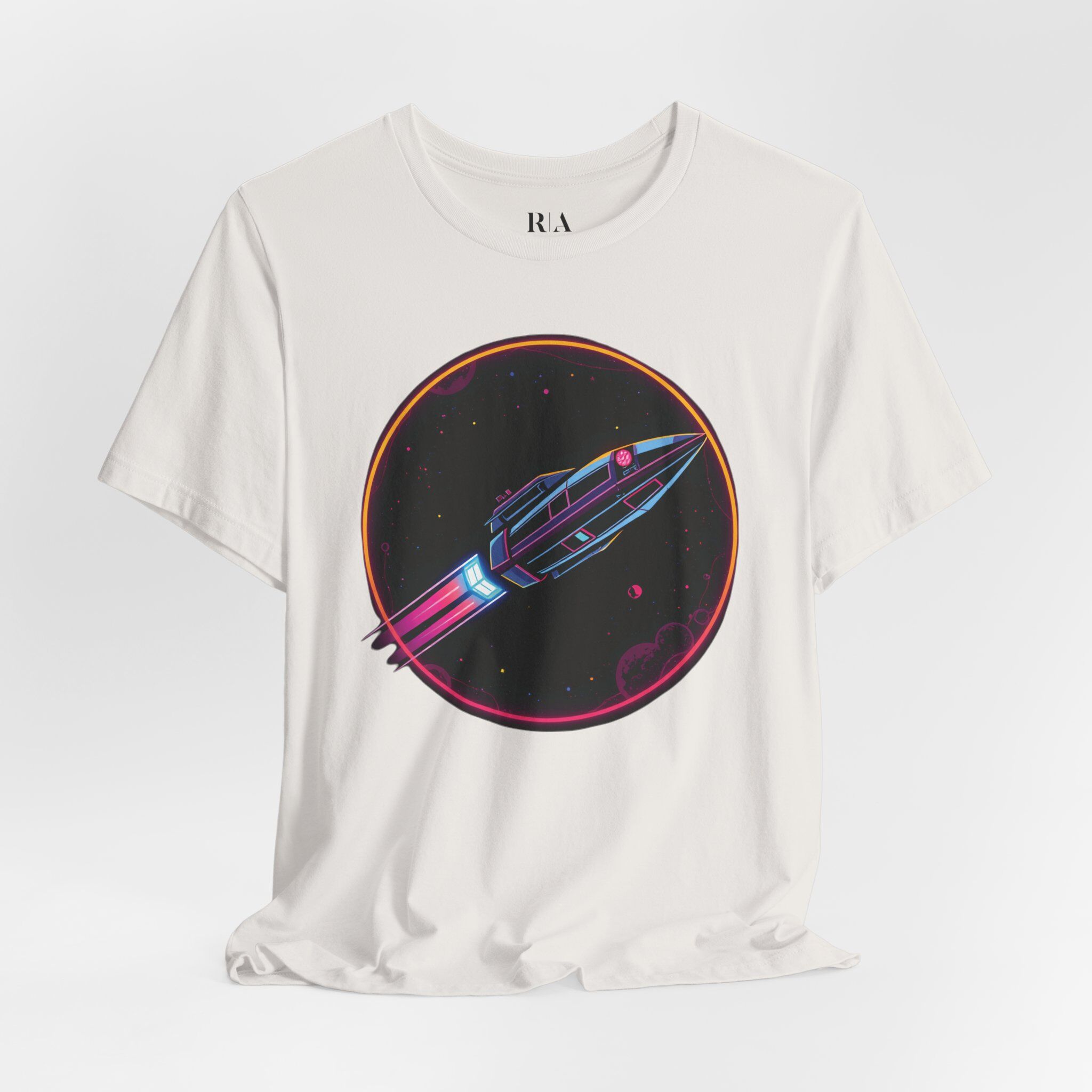 Synthwave Starship - Premium Jersey Cotton Graphic Tee - Image 2