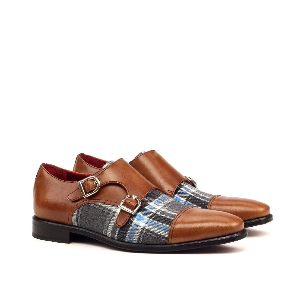 Cognac and Plaid Men's Double Monks