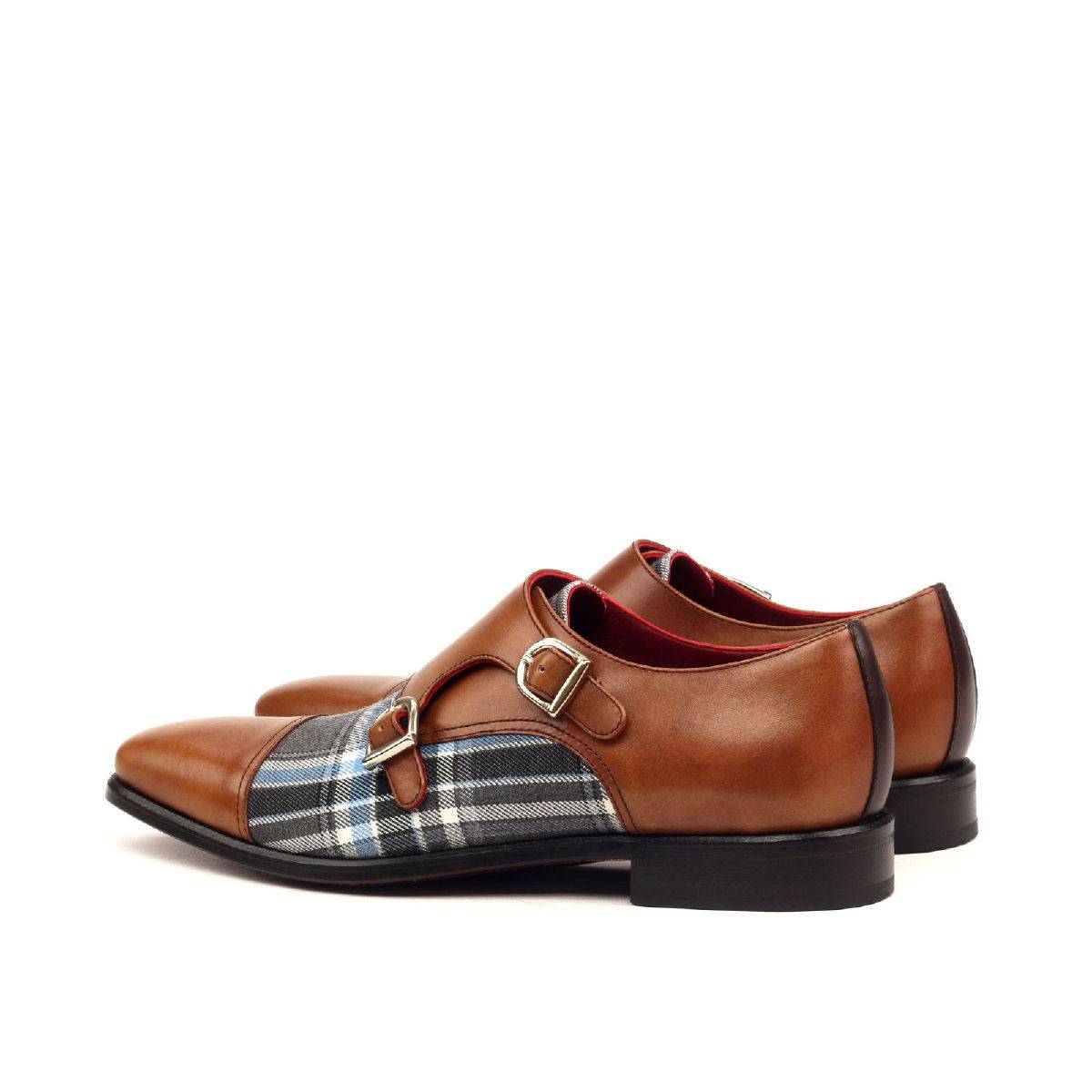 Cognac and Plaid Men's Double Monks