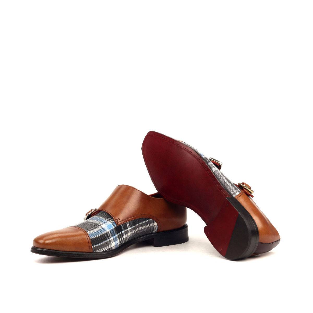 Cognac and Plaid Men's Double Monks
